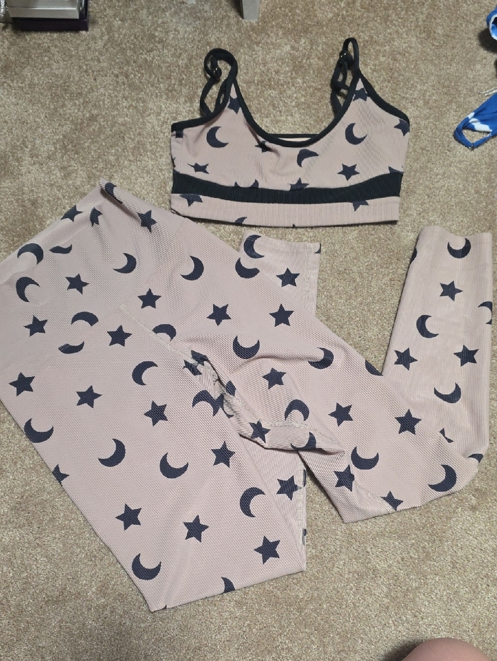 Beach Riot Pink Ribbed Bralette & Leggings with Navy Star Moon Print